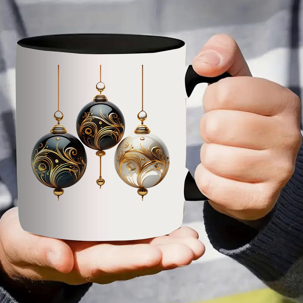 Tailorly Black Accent 11 oz Mug - elegant golden pattern with black