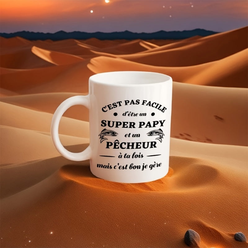 Tailorly White Ceramic 11 oz Mug - french fishing phrases fish scale pattern