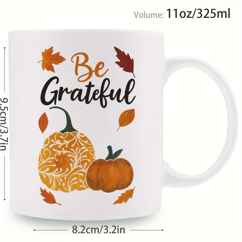 Tailorly White Ceramic 11 oz Mug - grateful pumpkin fall turkey season
