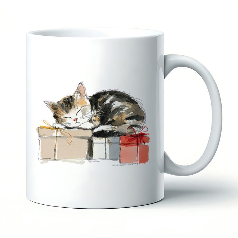 Tailorly White Ceramic 11 oz Mug - cat