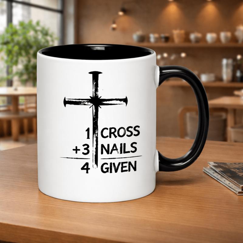 Tailorly Black Accent 11 oz Mug - 1 cross 3 nails