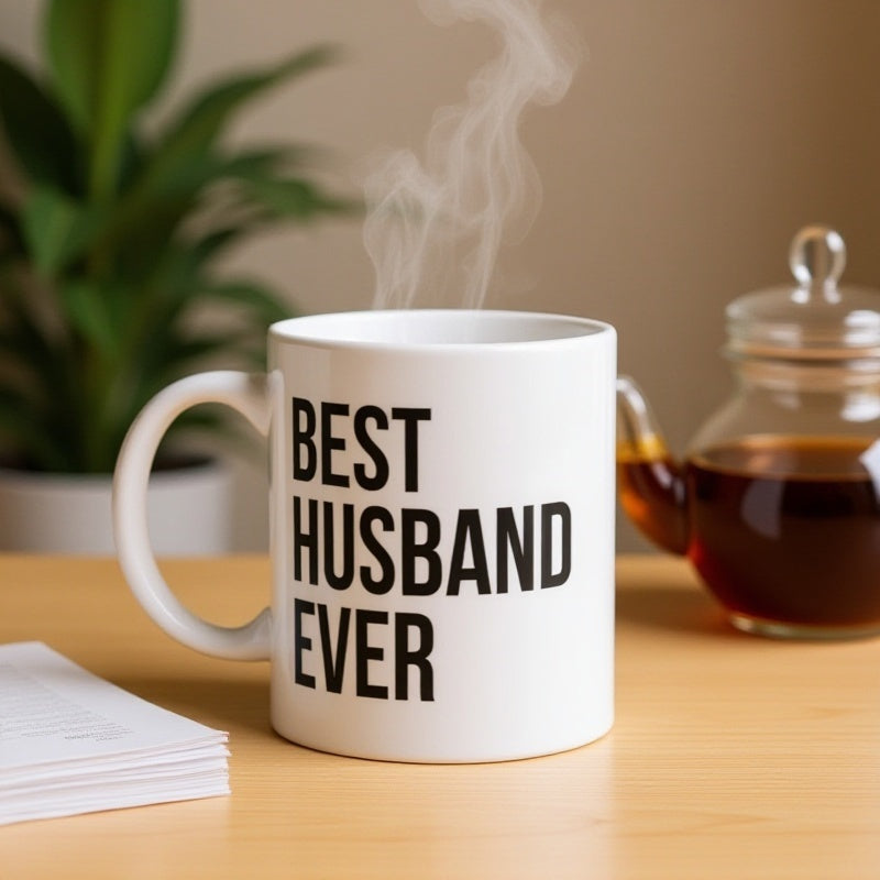 Tailorly White Ceramic 11 oz Mug - best husband ever text