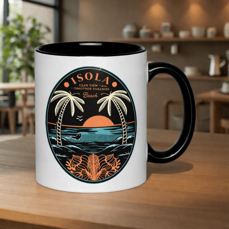 Tailorly Black Accent 11 oz Mug - beach paradise sunset palm trees tropical
