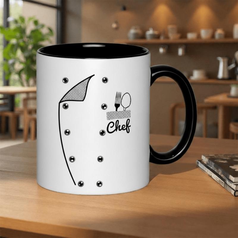 Tailorly Black Accent 11 oz Mug - chefs uniform with cutlery and chef 11oz printed ceramic mug 11oz printed ceramic mug drinkware mug drinking cups