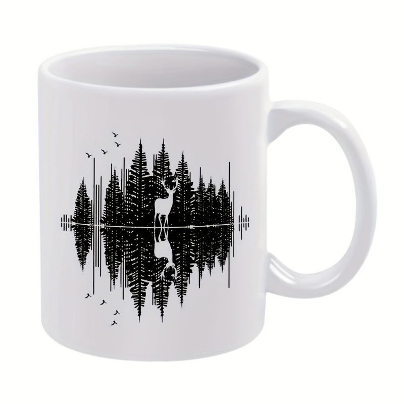 Tailorly White Ceramic 11 oz Mug - deer and trees