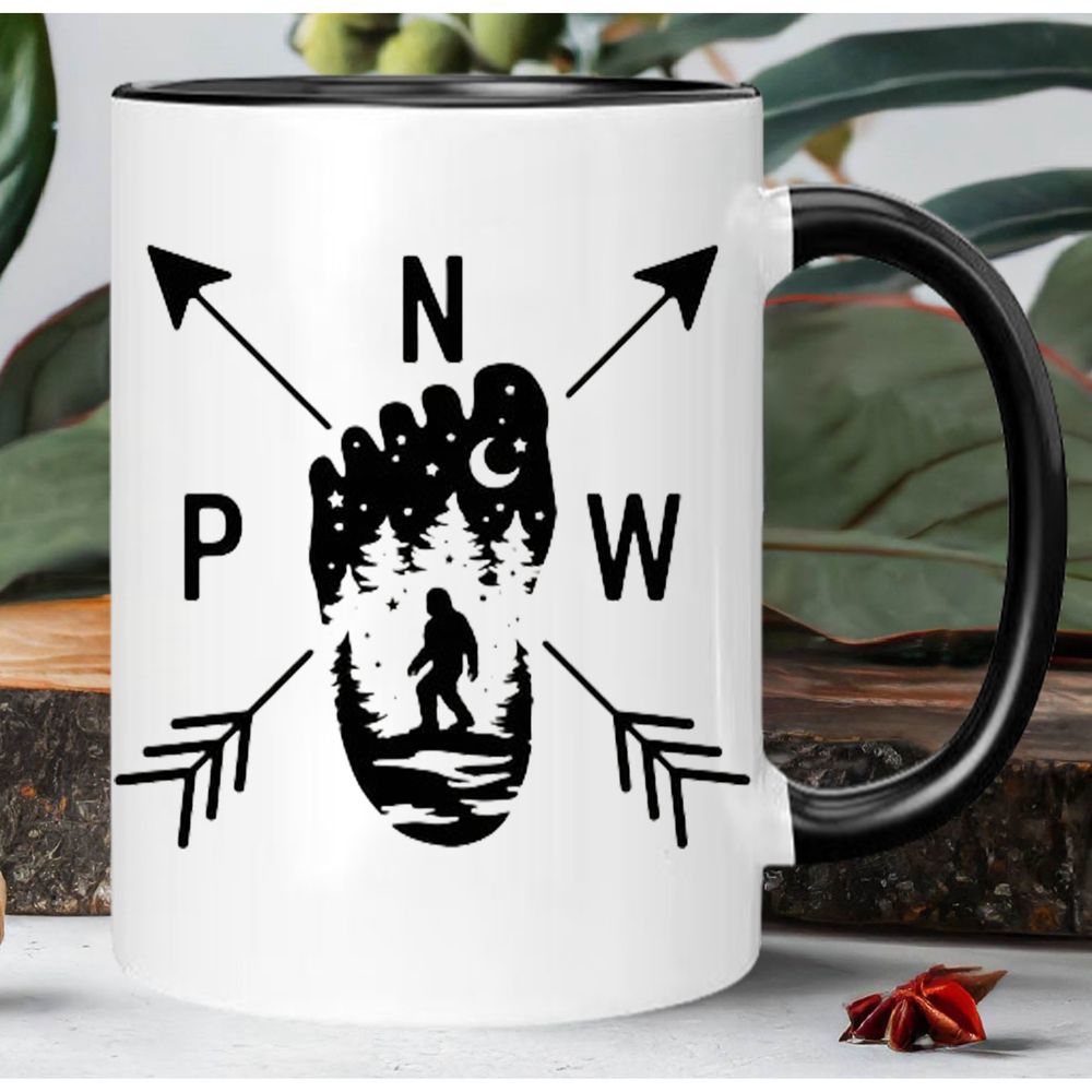 Tailorly Black Accent 11 oz Mug - bigfoot and compass