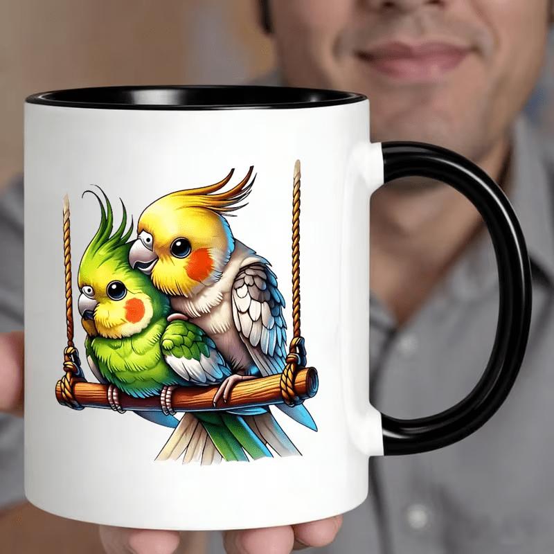 Tailorly Black Accent 11 oz Mug - two cute parakeets