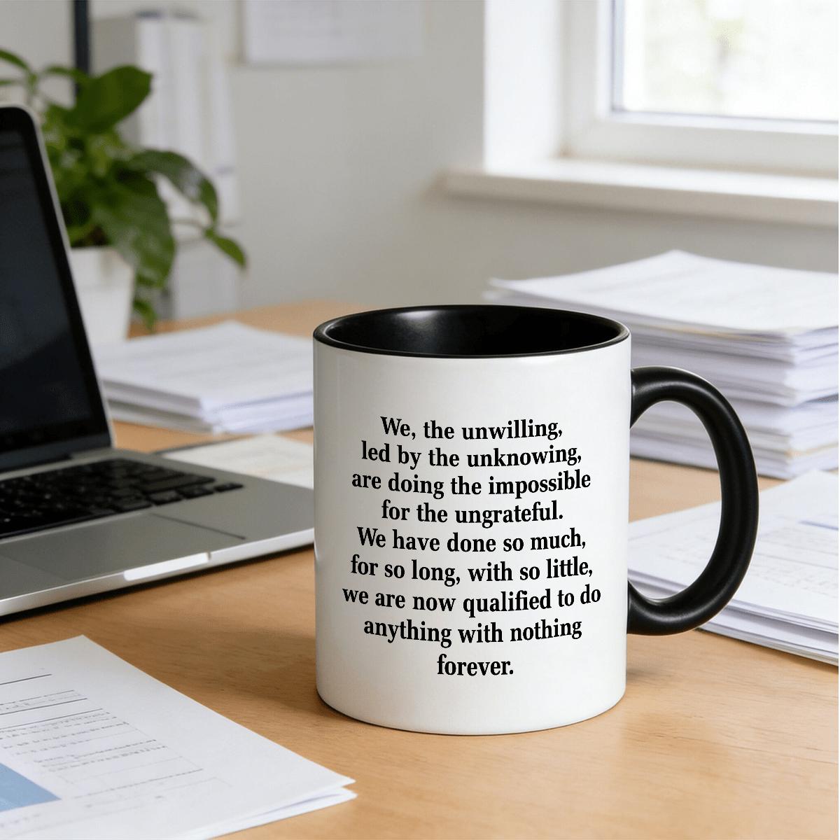 Tailorly Black Accent 11 oz Mug - We The Unwilling text