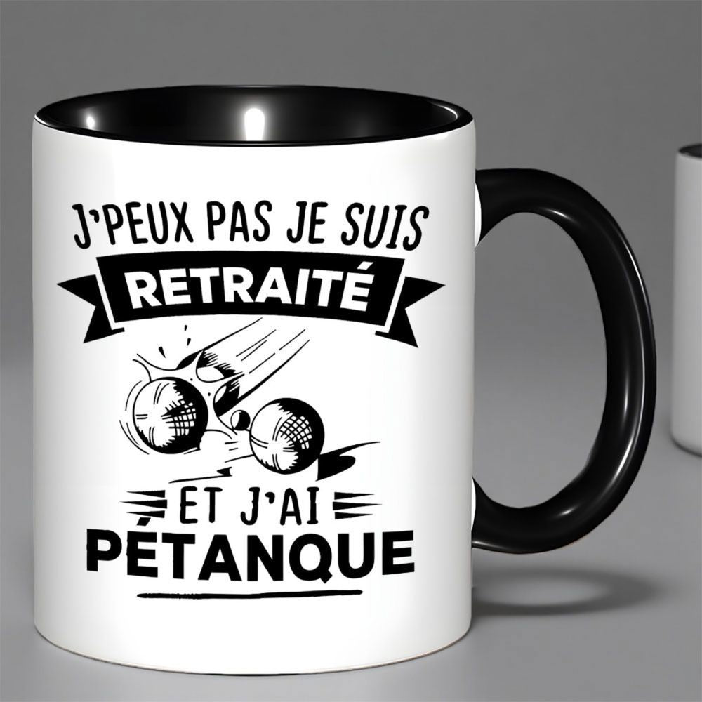 Tailorly Black Accent 11 oz Mug - i cant im retired and i play petanque text design