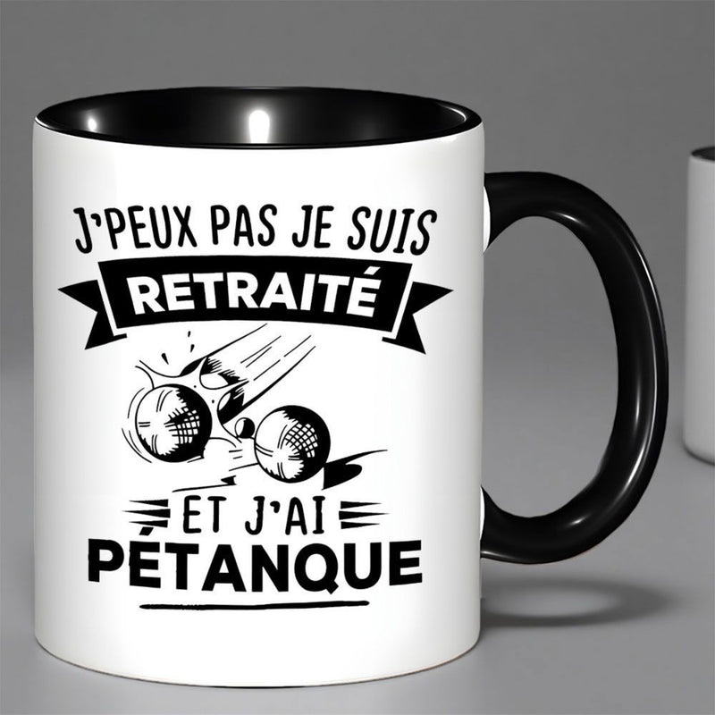 Tailorly Black Accent 11 oz Mug - i cant im retired and i play petanque text design