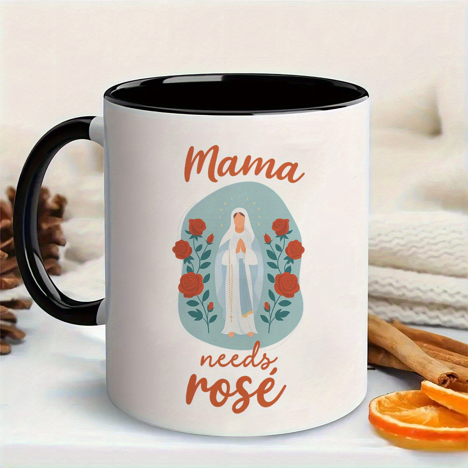Tailorly Black Accent 11 oz Mug - mama needs a rose prayer design