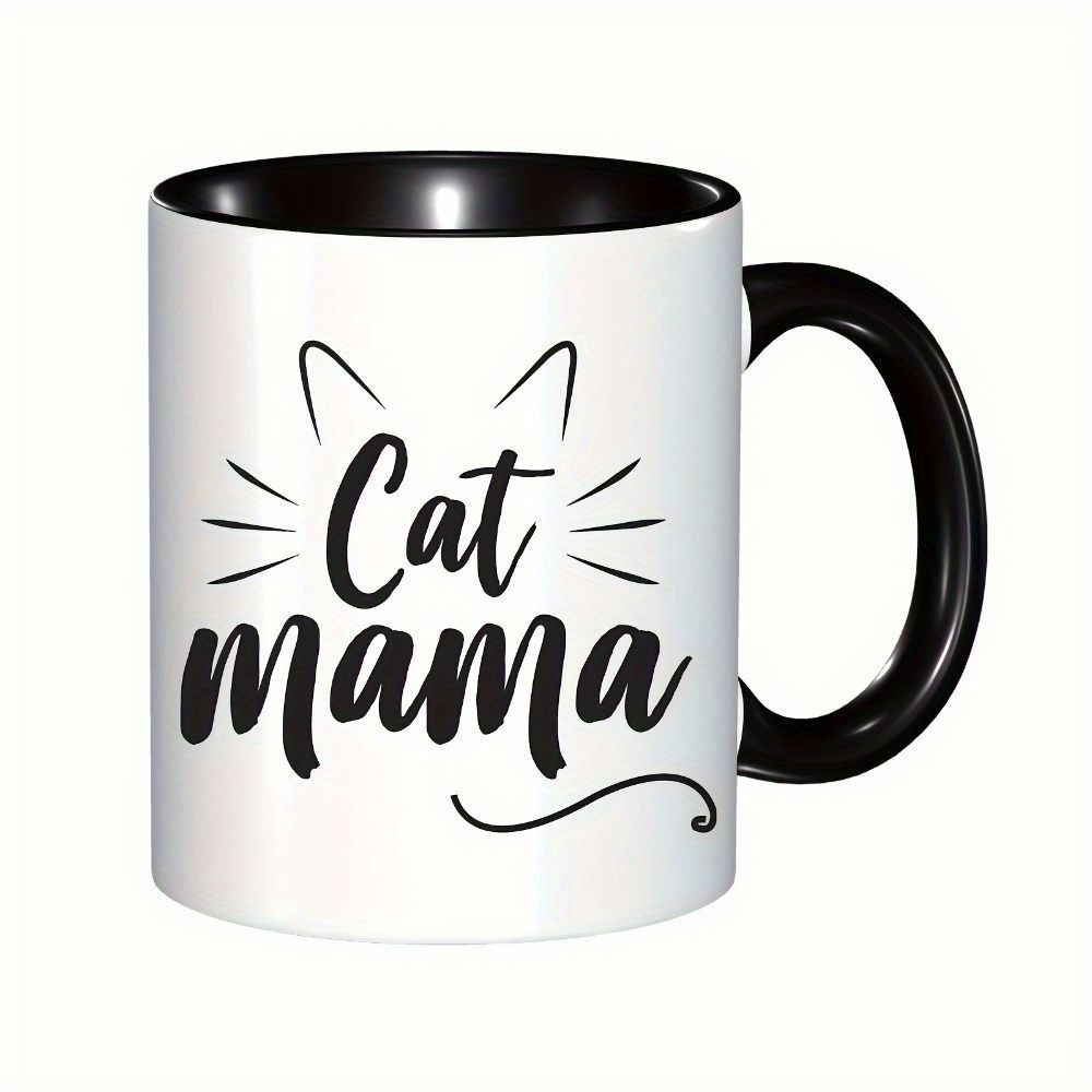 Tailorly Black Accent 11 oz Mug - cat mama text and cat illustration