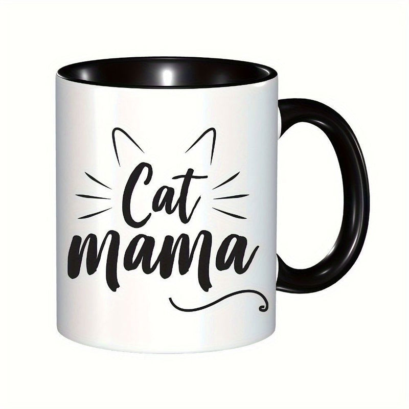 Tailorly Black Accent 11 oz Mug - cat mama text and cat illustration