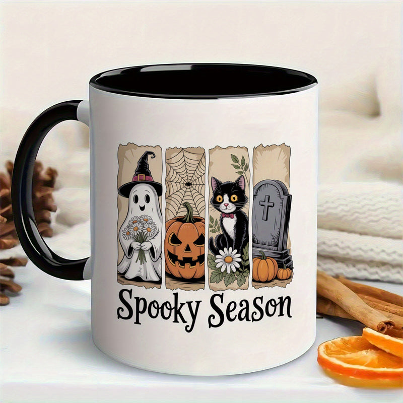 Tailorly Black Accent 11 oz Mug - witch black cat jack o lantern gothic font spooky season text