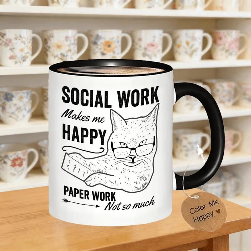 Tailorly Black Accent 11 oz Mug - working in social services me with happiness yet the documentation this ceramic mug is ideal for tea milk or