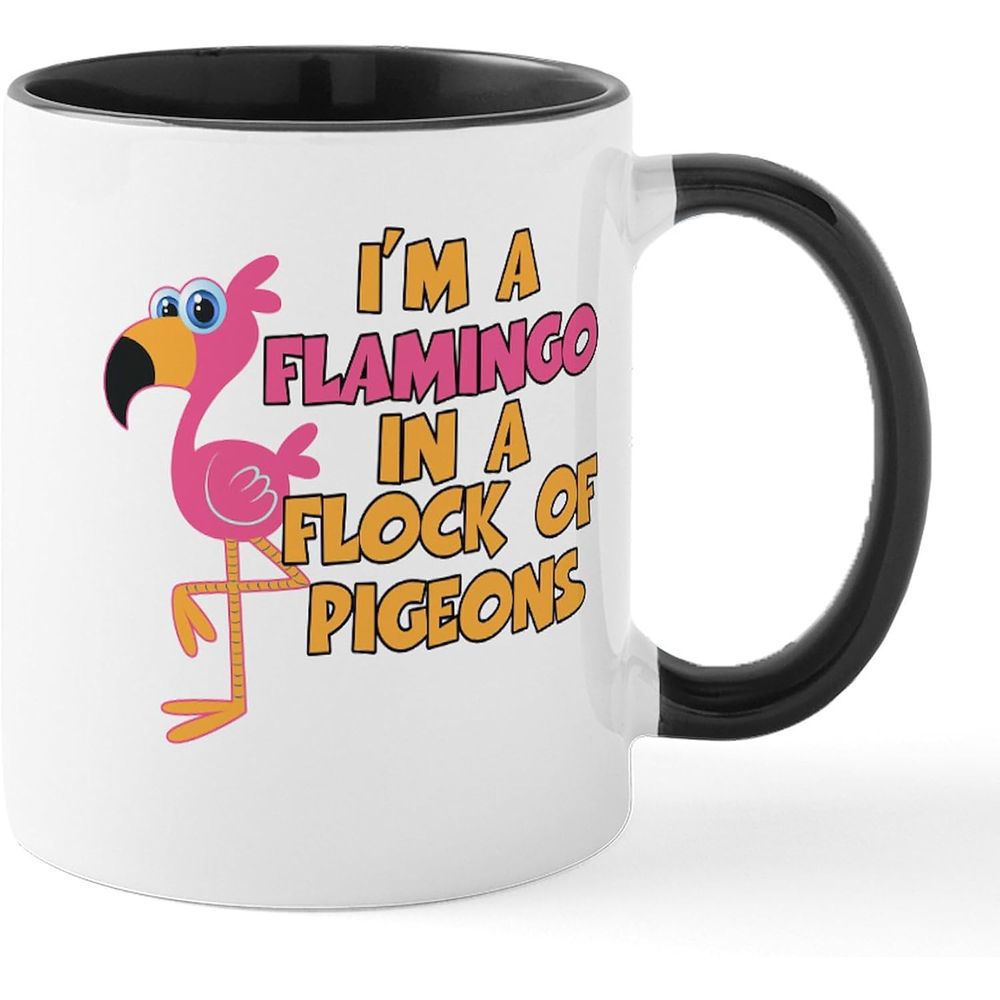 Tailorly Black Accent 11 oz Mug - "im a flamingo" text with a flamingo illustration