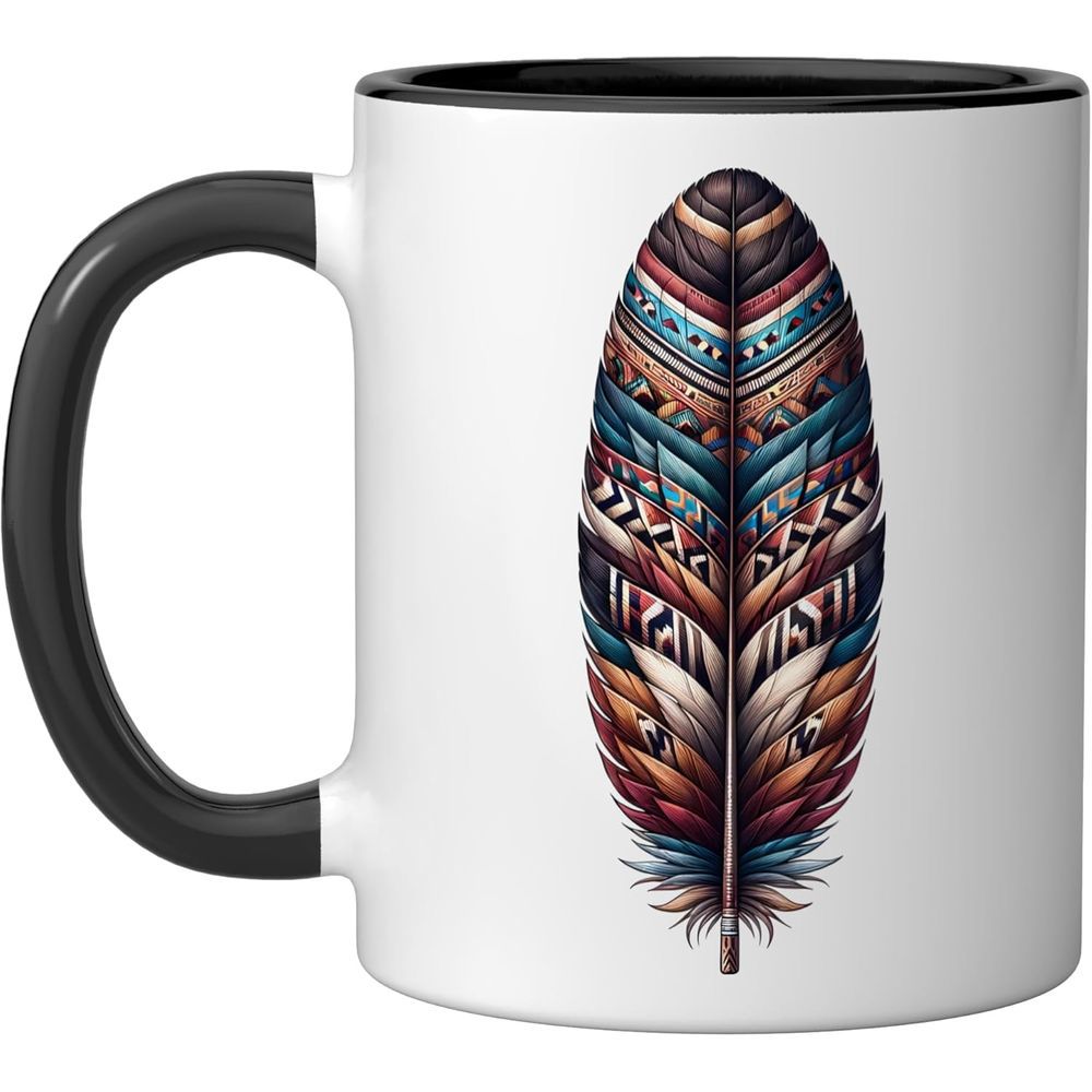Tailorly Black Accent 11 oz Mug - native american tribal feather pattern