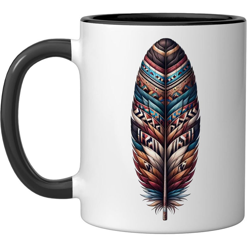 Tailorly Black Accent 11 oz Mug - native american tribal feather pattern