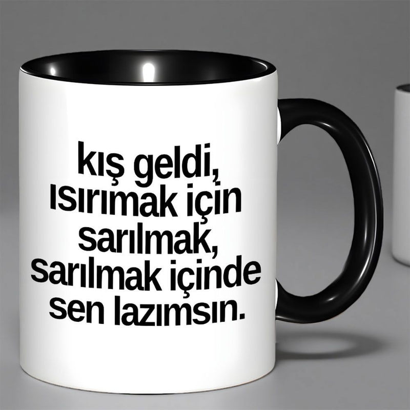Tailorly Black Accent 11 oz Mug - writing "winter requires your embrace"