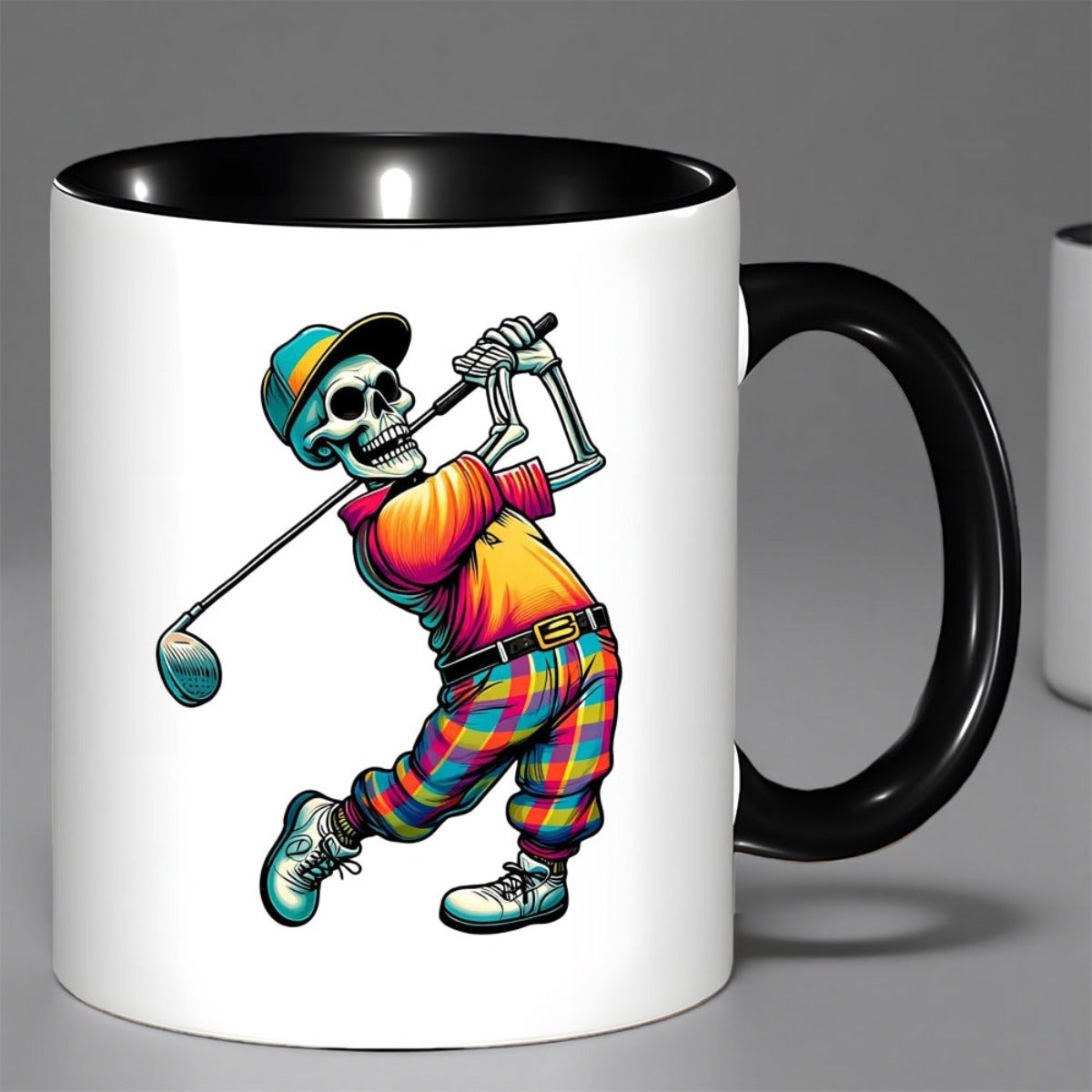 Tailorly Black Accent 11 oz Mug - golfing skeleton