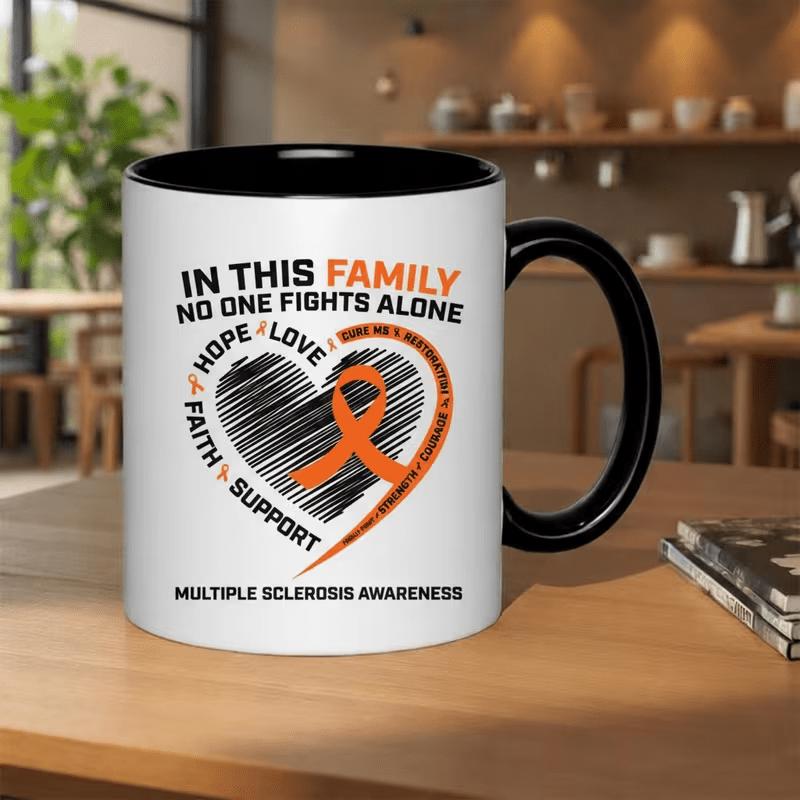 Tailorly Black Accent 11 oz Mug - in this household no one faces alone text patterned coffee cup abstract art illustration
