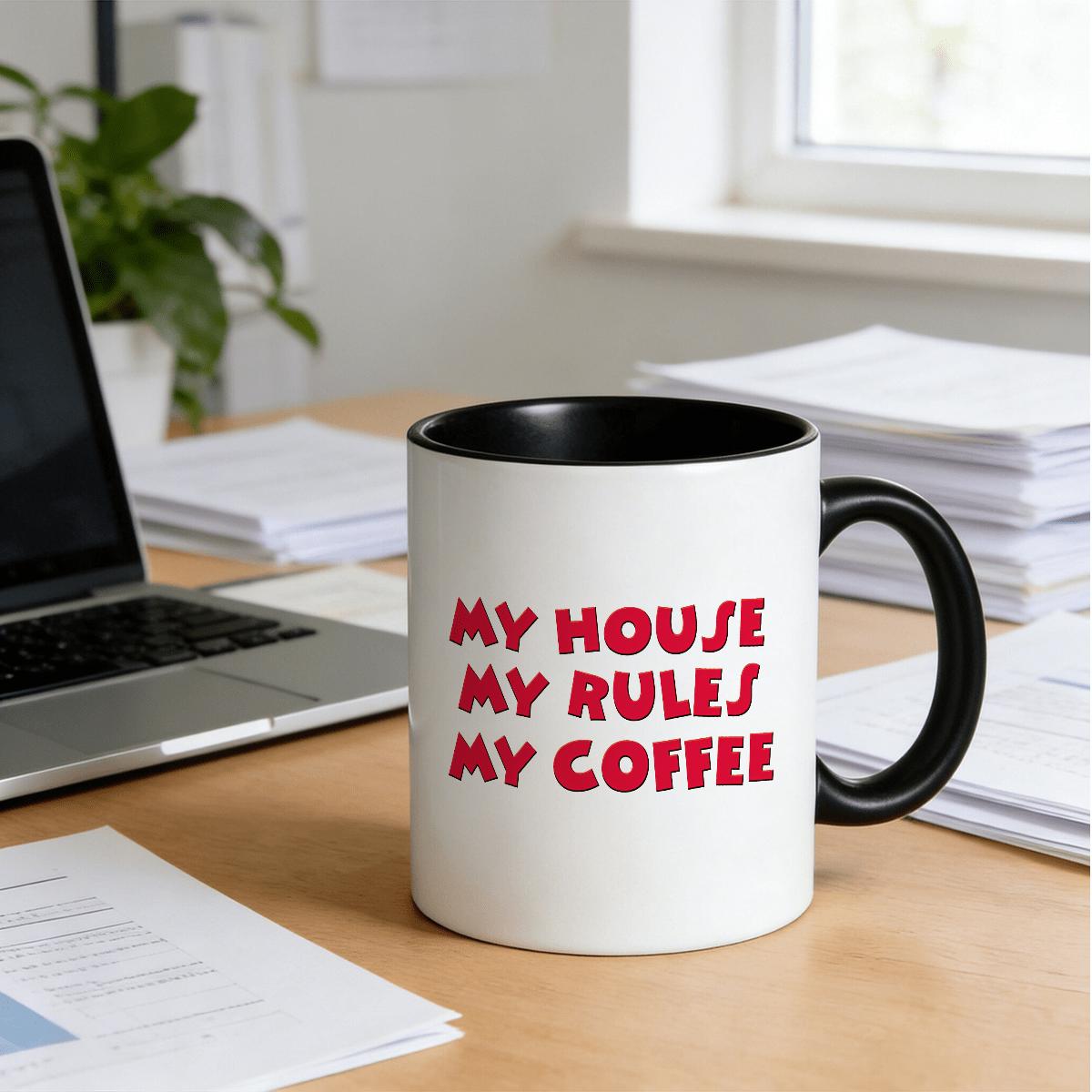 Tailorly Black Accent 11 oz Mug - Themed Mug - 11oz Ceramic Coffee Cup with & Rim Suitable for Coffee Tea - Themed Collectible for Office or