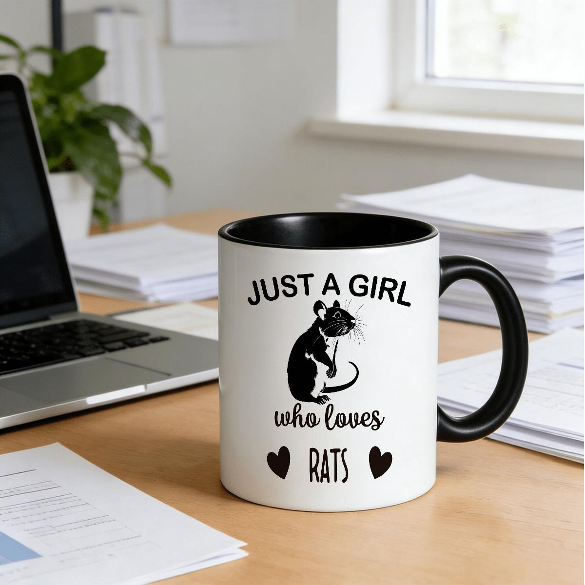 Tailorly Black Accent 11 oz Mug - Rat illustration
