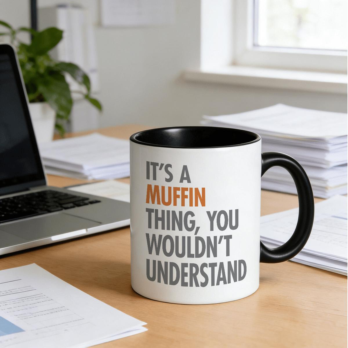 Tailorly Black Accent 11 oz Mug - muffin illustration with rim