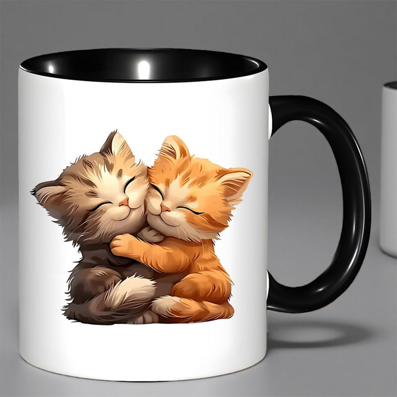 Tailorly Black Accent 11 oz Mug - cat， coffee cup， hearts， cute kitten