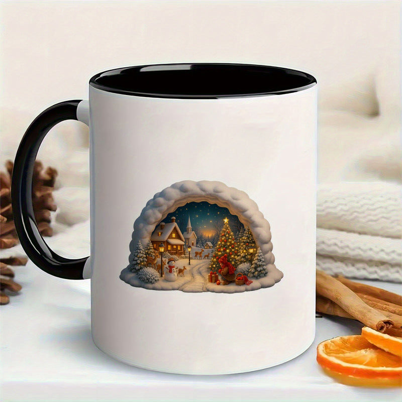 Tailorly Black Accent 11 oz Mug - snowman cabin design