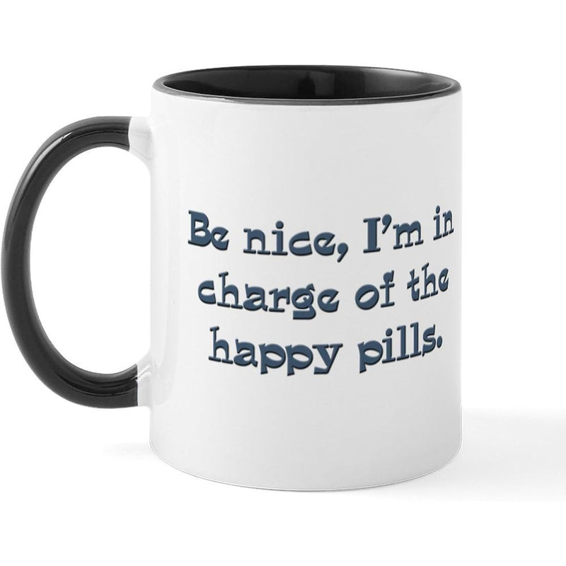 Tailorly Black Accent 11 oz Mug - pharmacist nurse text with medical symbols