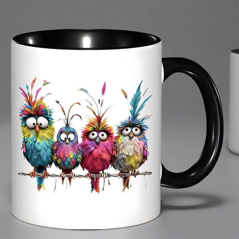 Tailorly Black Accent 11 oz Mug - whimsical colorful on a branch
