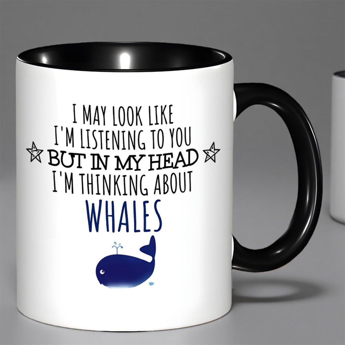 Tailorly Black Accent 11 oz Mug - whale themed