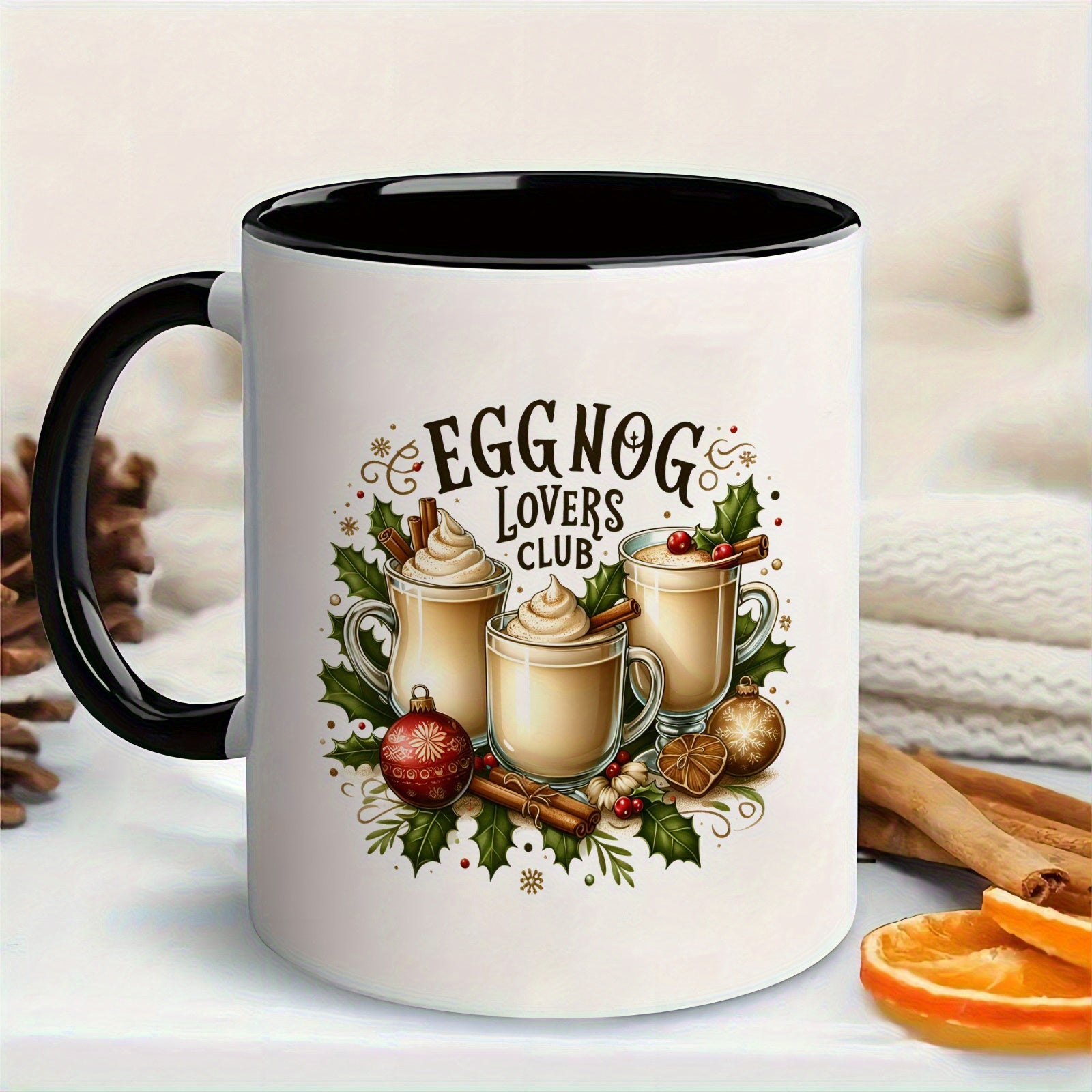 Tailorly Black Accent 11 oz Mug - holly design doodles christmas thanksgiving