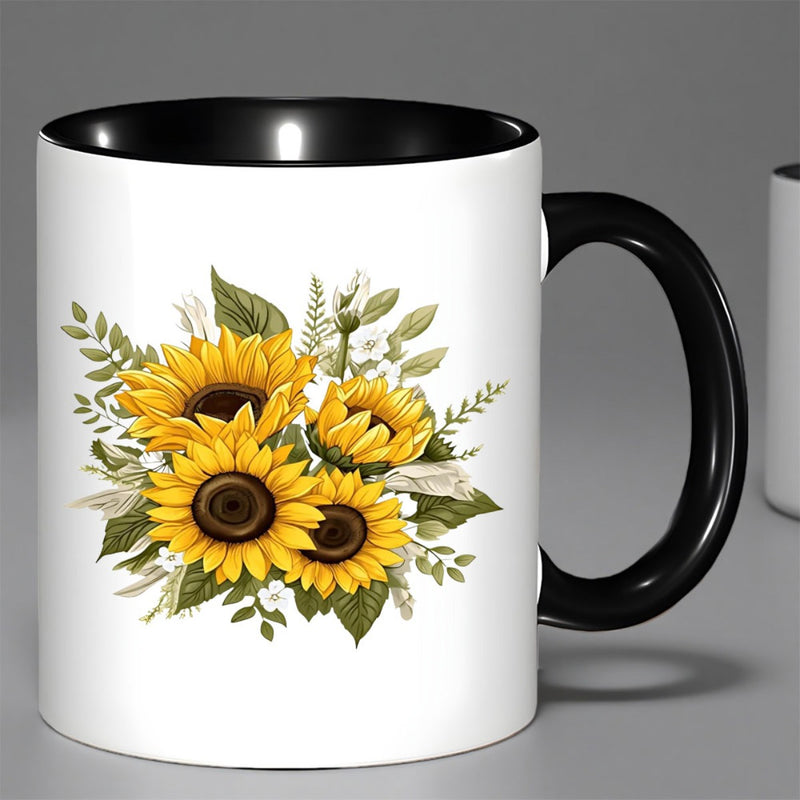 Tailorly Black Accent 11 oz Mug - vibrant yellow sunflowers