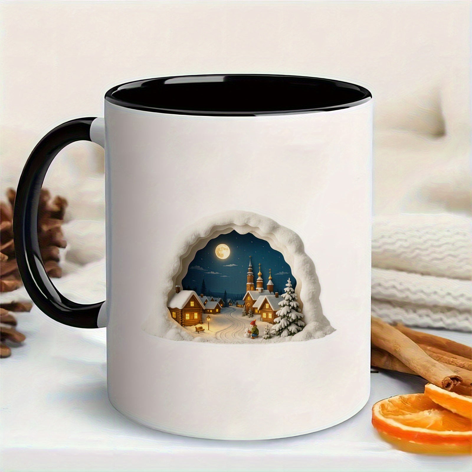 Tailorly Black Accent 11 oz Mug - cozy houses scene
