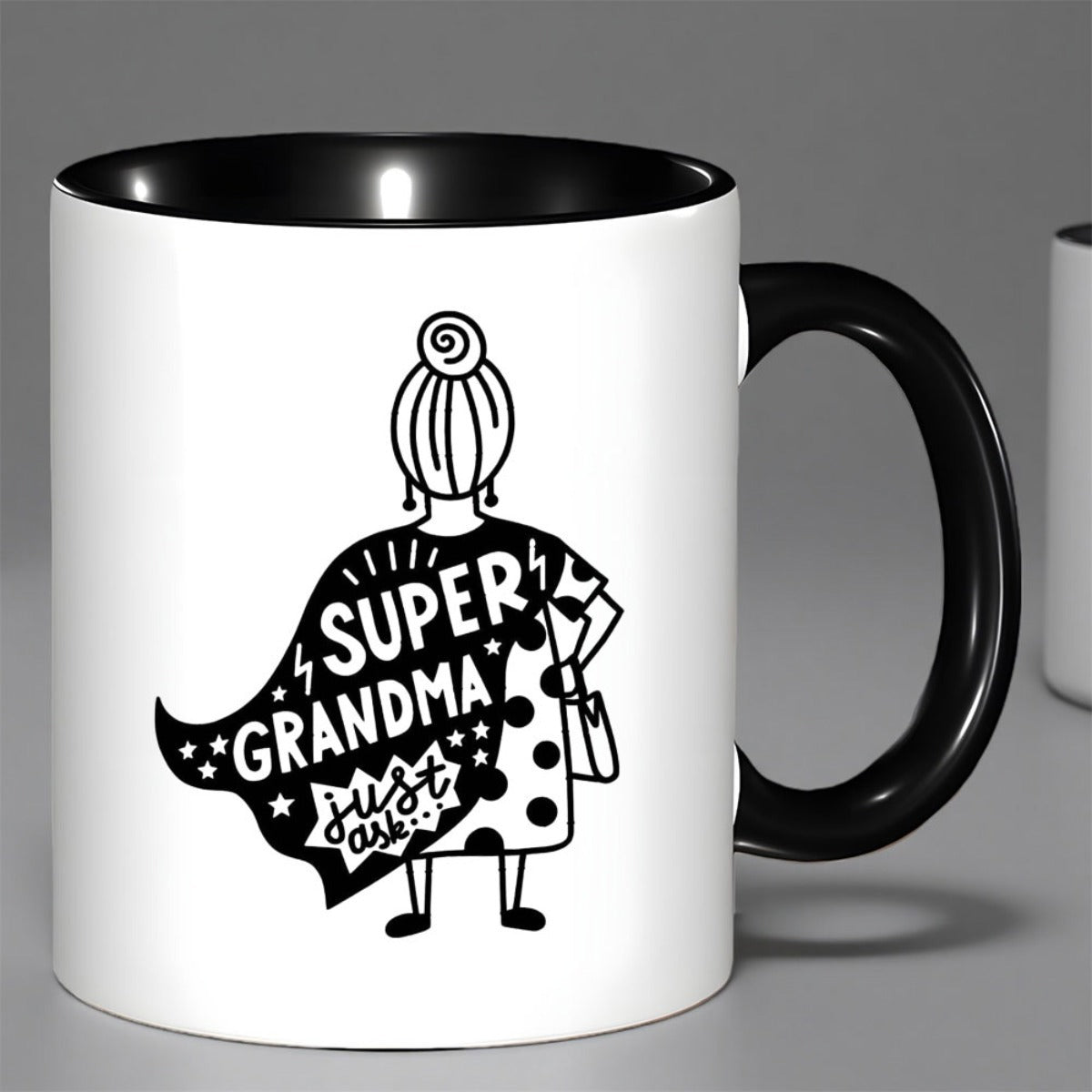 Tailorly Black Accent 11 oz Mug - humorous superhero theme with stars and polka dots