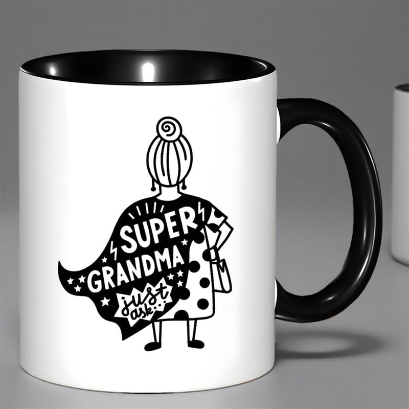 Tailorly Black Accent 11 oz Mug - humorous superhero theme with stars and polka dots