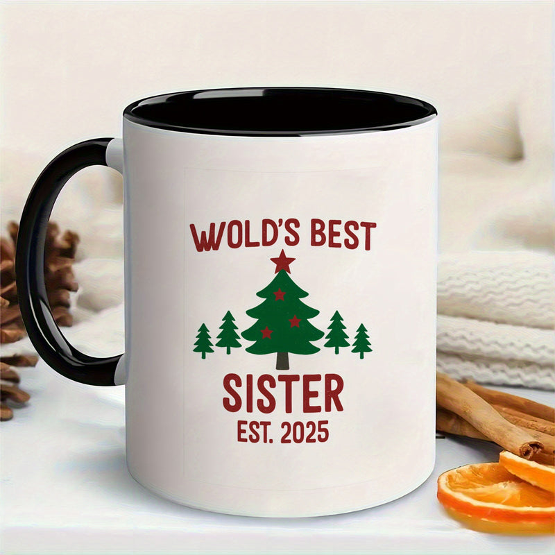 Tailorly Black Accent 11 oz Mug - sister christmas tree with name and year