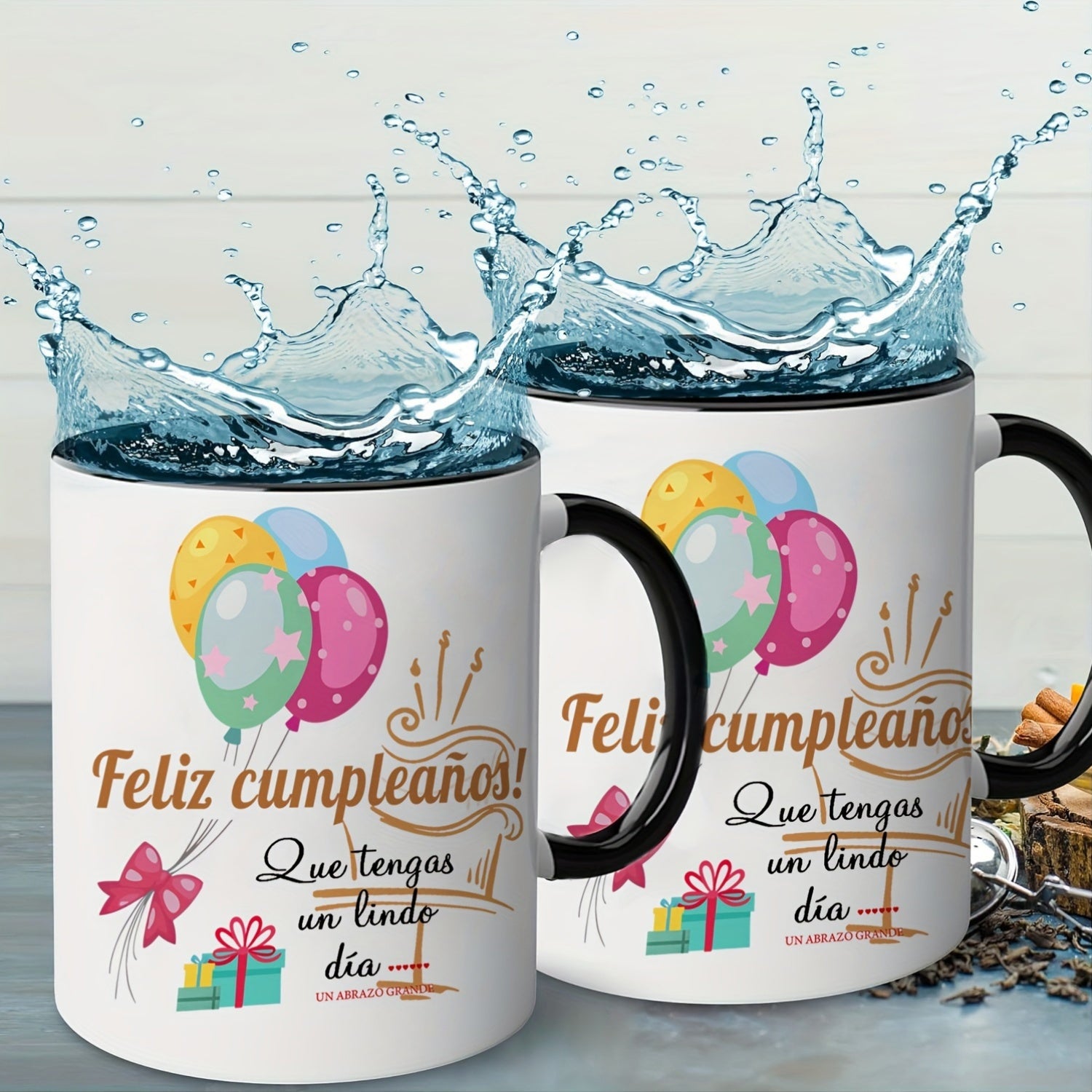 Tailorly Black Accent 11 oz Mug - happy birthday spanish lettering
