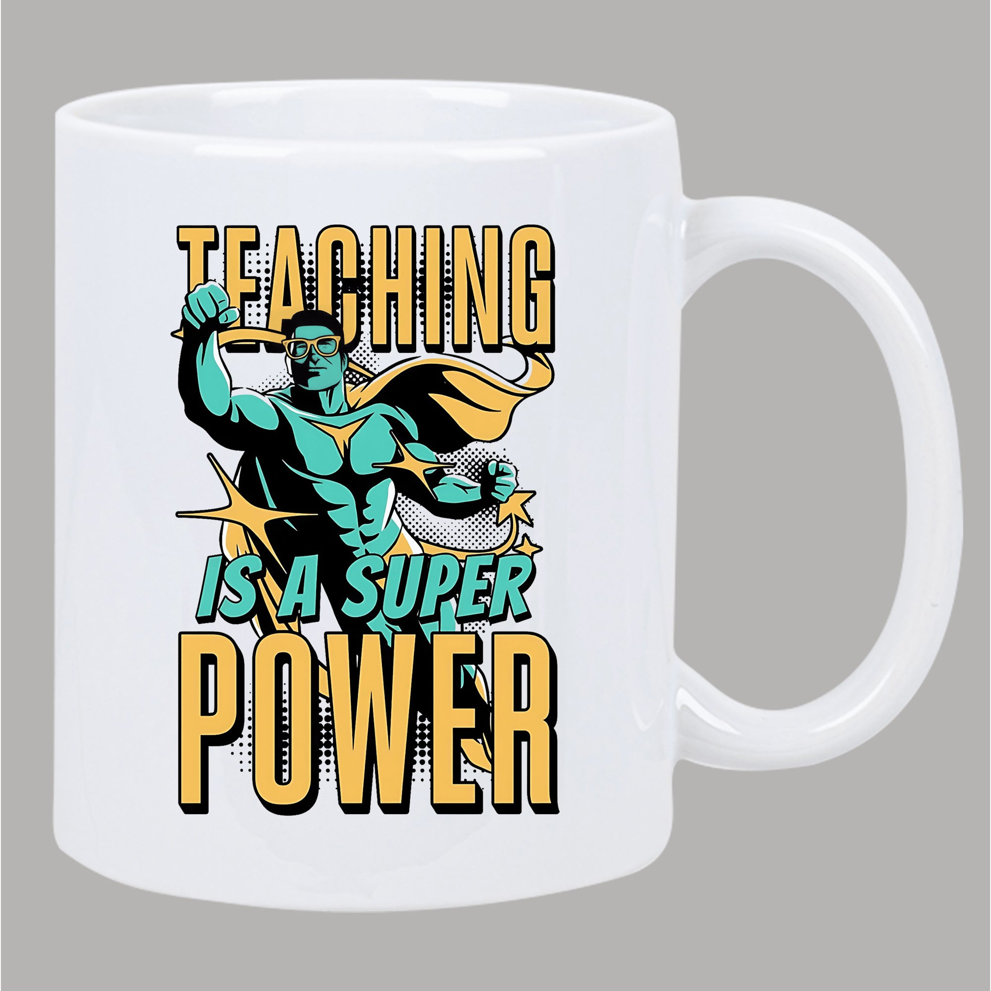 Tailorly White Ceramic 11 oz Mug - super power teacher text