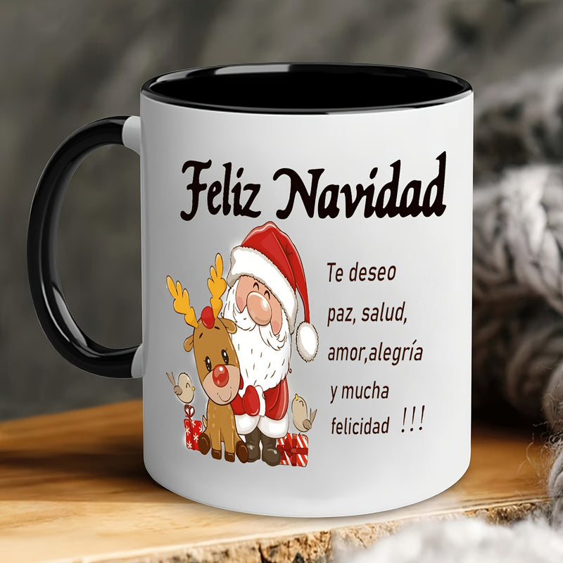 Tailorly Black Accent 11 oz Mug - festive santa claus with reindeer