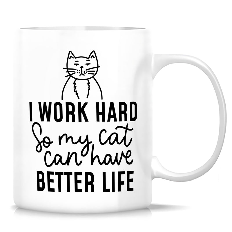Tailorly White Ceramic 11 oz Mug - cat with funny cat can have print