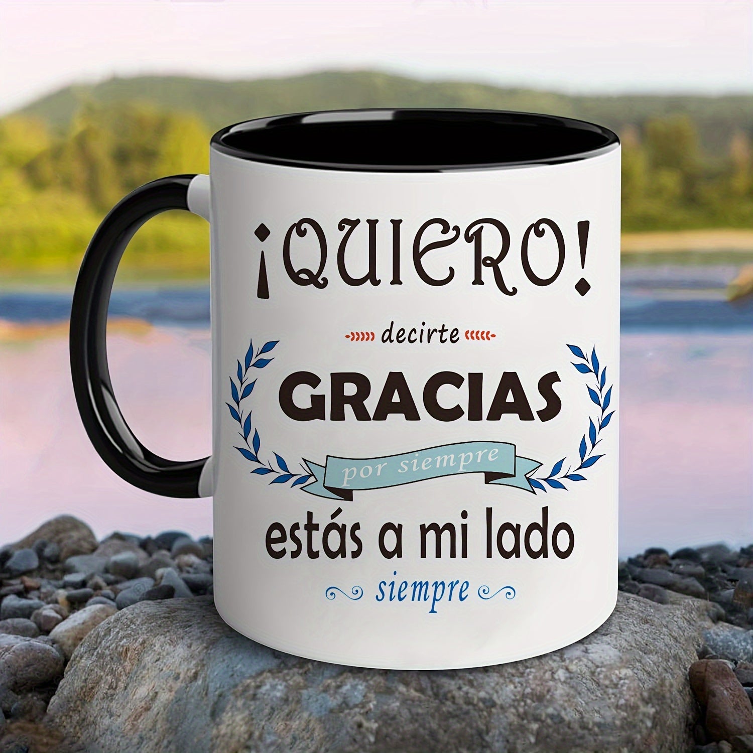 Tailorly Black Accent 11 oz Mug - 11oz spanish inspired ceramic mug thank you for being perfect gift for boyfriend girlfriend ideal for outdoor