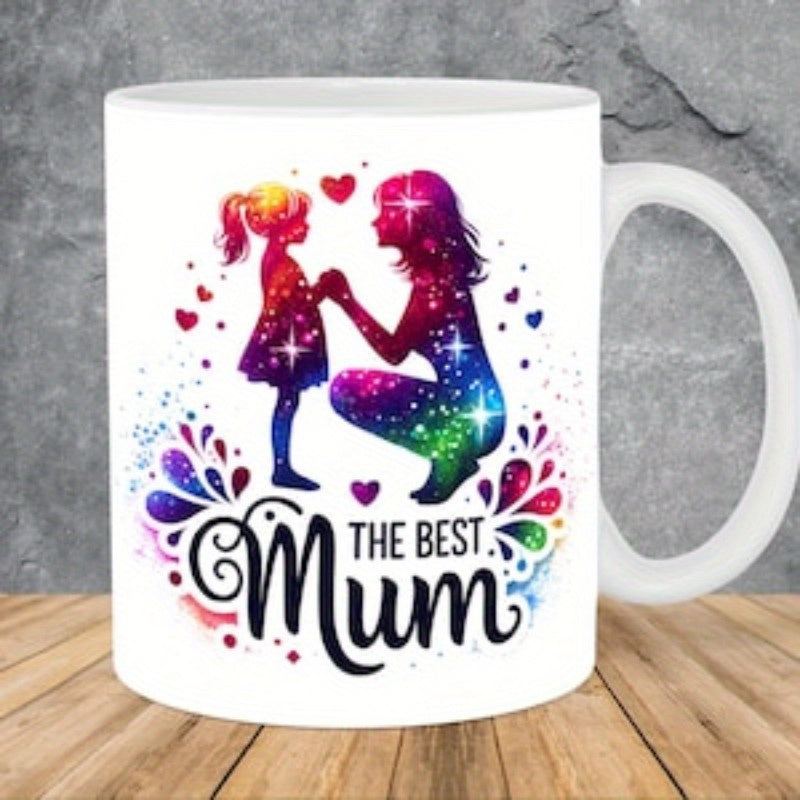 Tailorly White Ceramic 11 oz Mug - vibrant rainbow stars