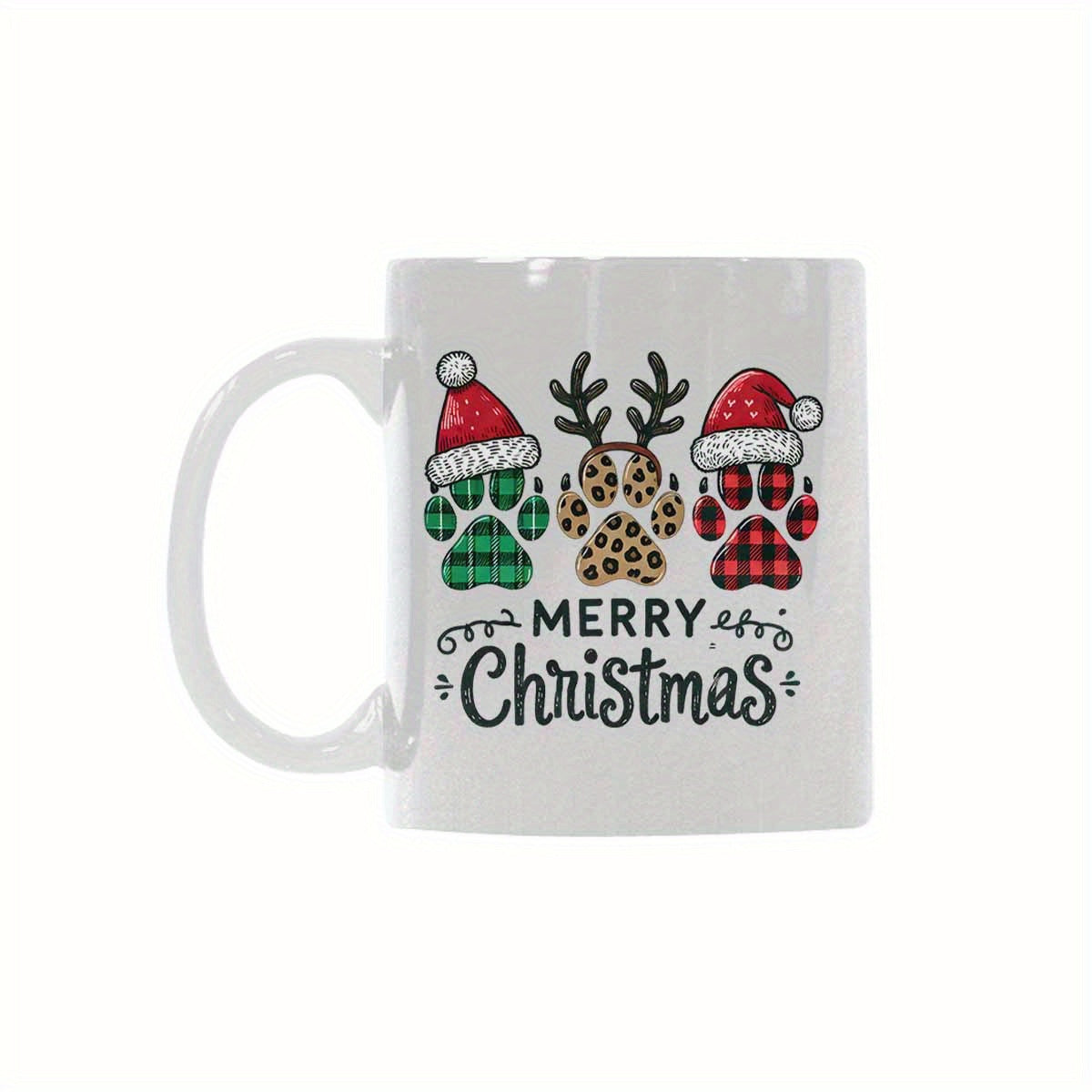 Tailorly White Ceramic 11 oz Mug - dog paw print with paw bone