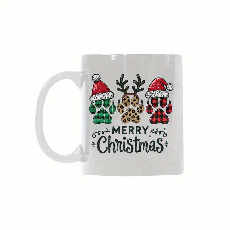 Tailorly White Ceramic 11 oz Mug - dog paw print with paw bone