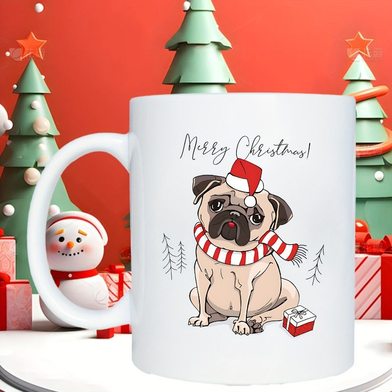 Tailorly White Ceramic 11 oz Mug - Santa hat scarf