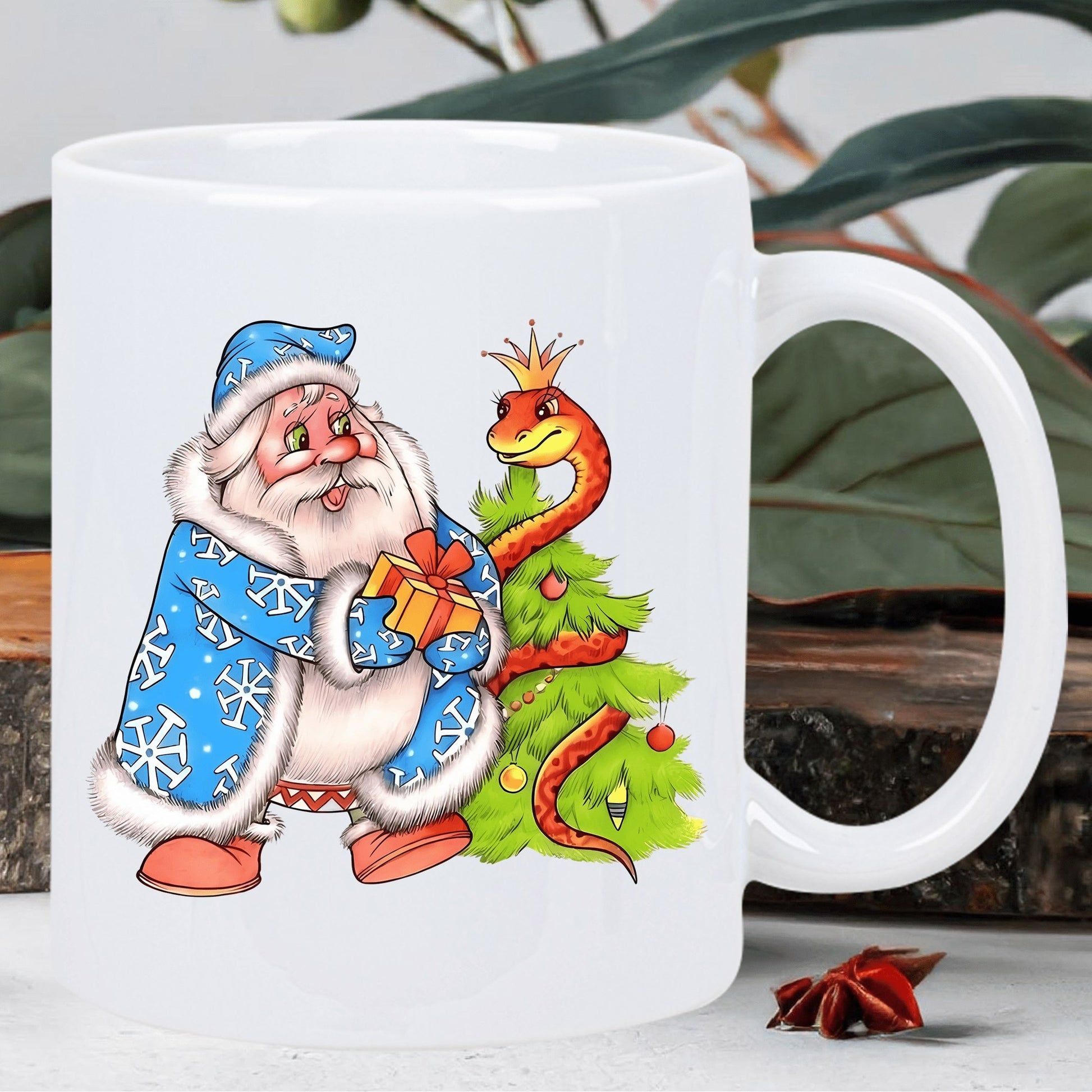 Tailorly White Ceramic 11 oz Mug - santa snake