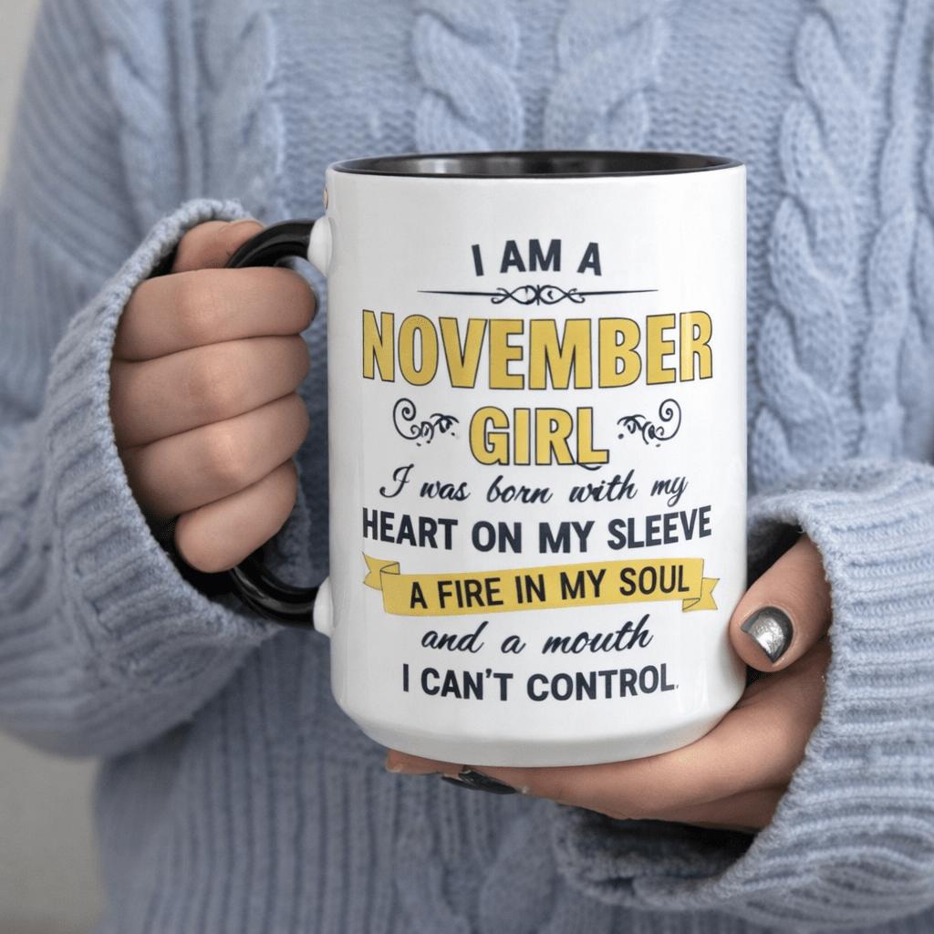Tailorly Black Accent 11 oz Mug - a fire in and a mouth i cant control text